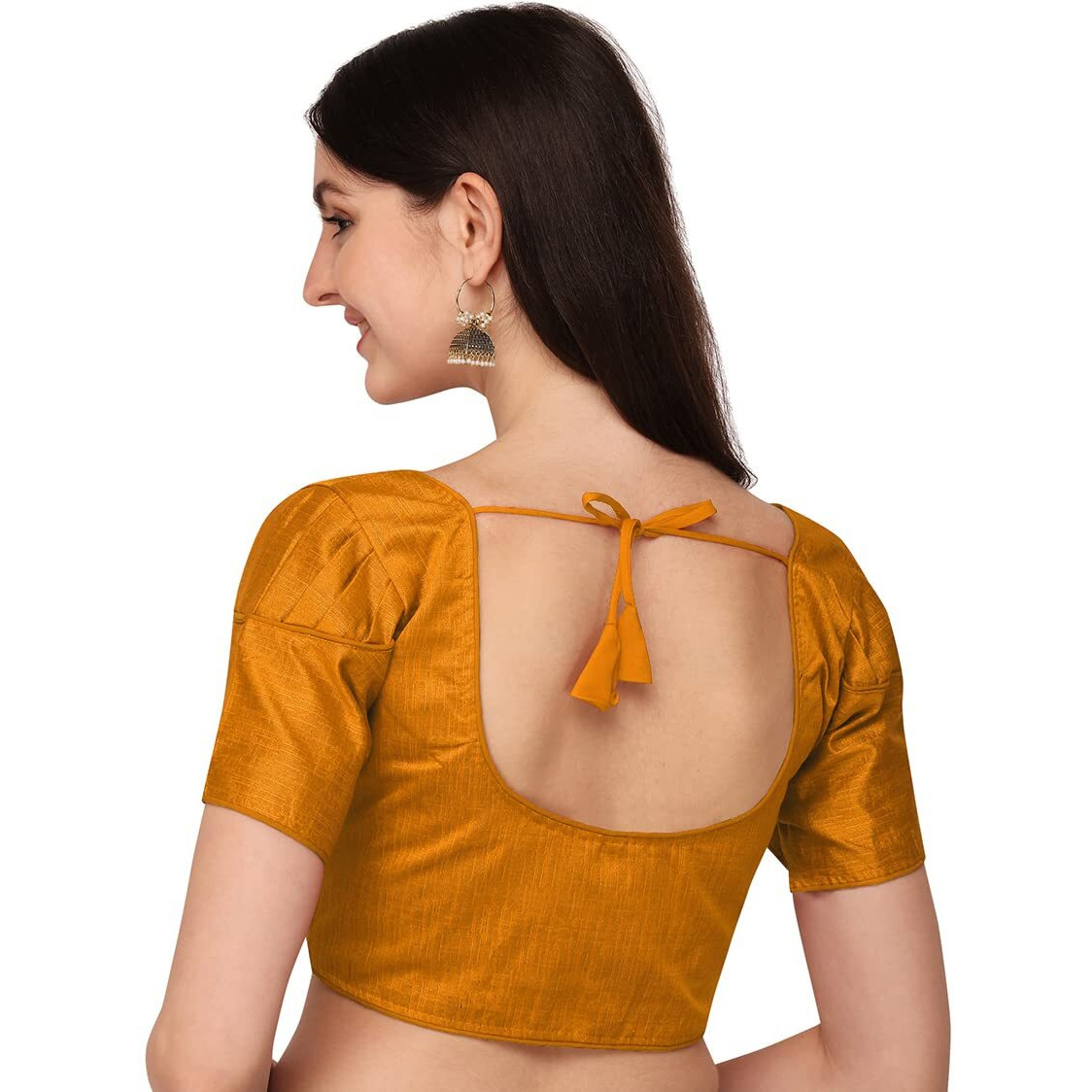 Pujia Mills Women's Silk Puff Sleeve Readymade Saree Blouse (Puffy_Yellow_38)