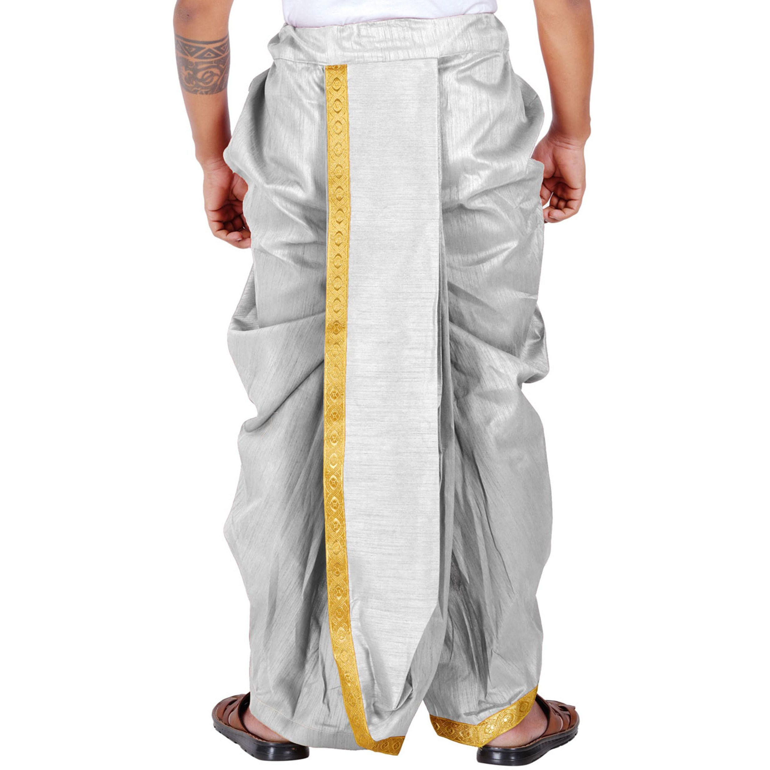 Prakasam Cotton Men's Colour Ready Dhoti With Zig Zag Self Design Border
