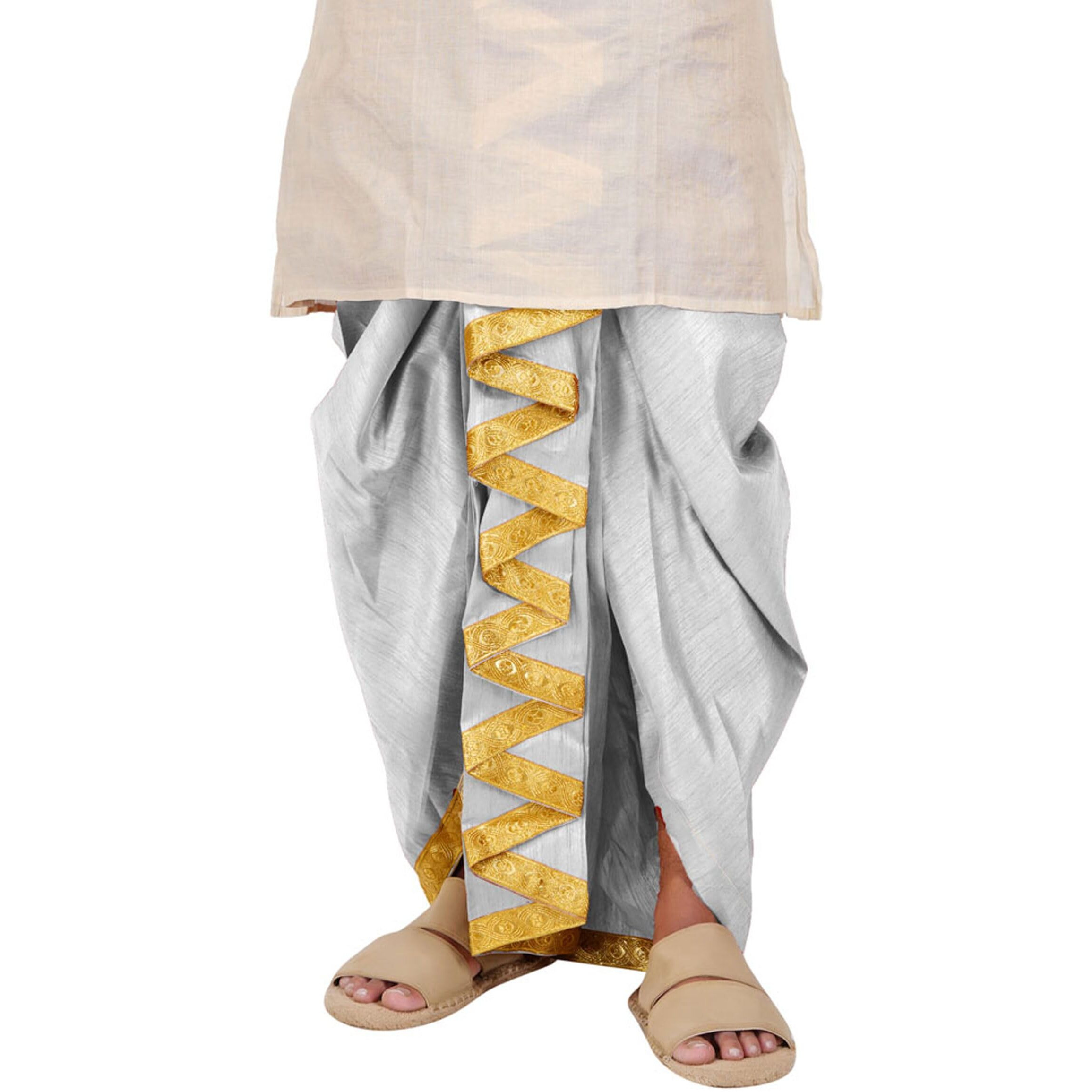 Prakasam Cotton Men's Colour Ready Dhoti With Zig Zag Self Design Border