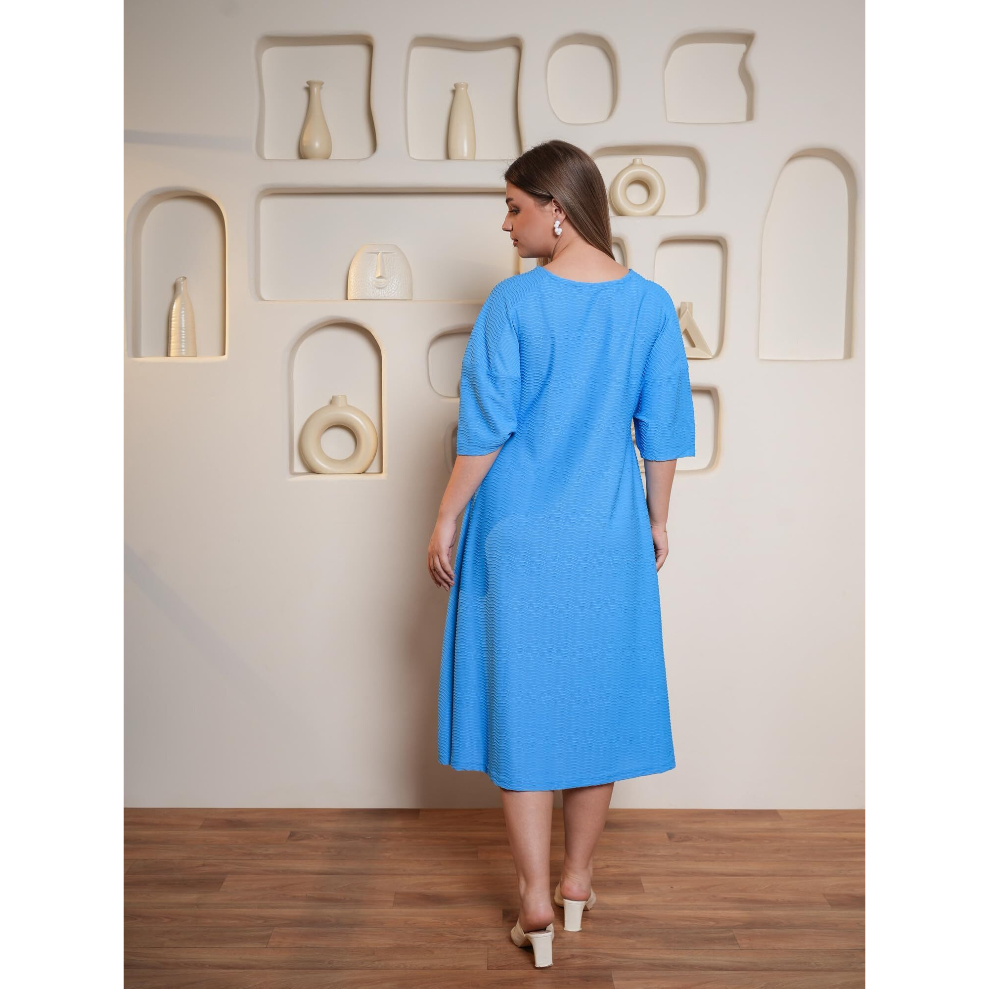 Purvaja Womens A-Line Midi Length Dress (Yuvi-041-Blue_Blue_Xx-Large)