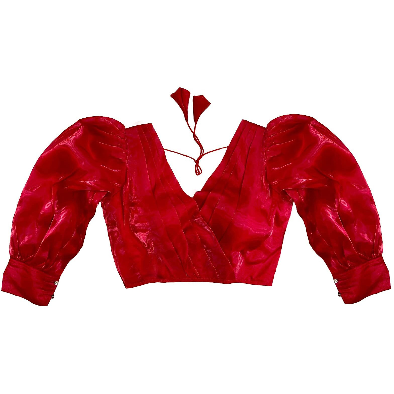 Pujia Mills Zimmi Choo Full Balloon Sleeve Pann Neck Trendy Blouse (Balloon Red 38)