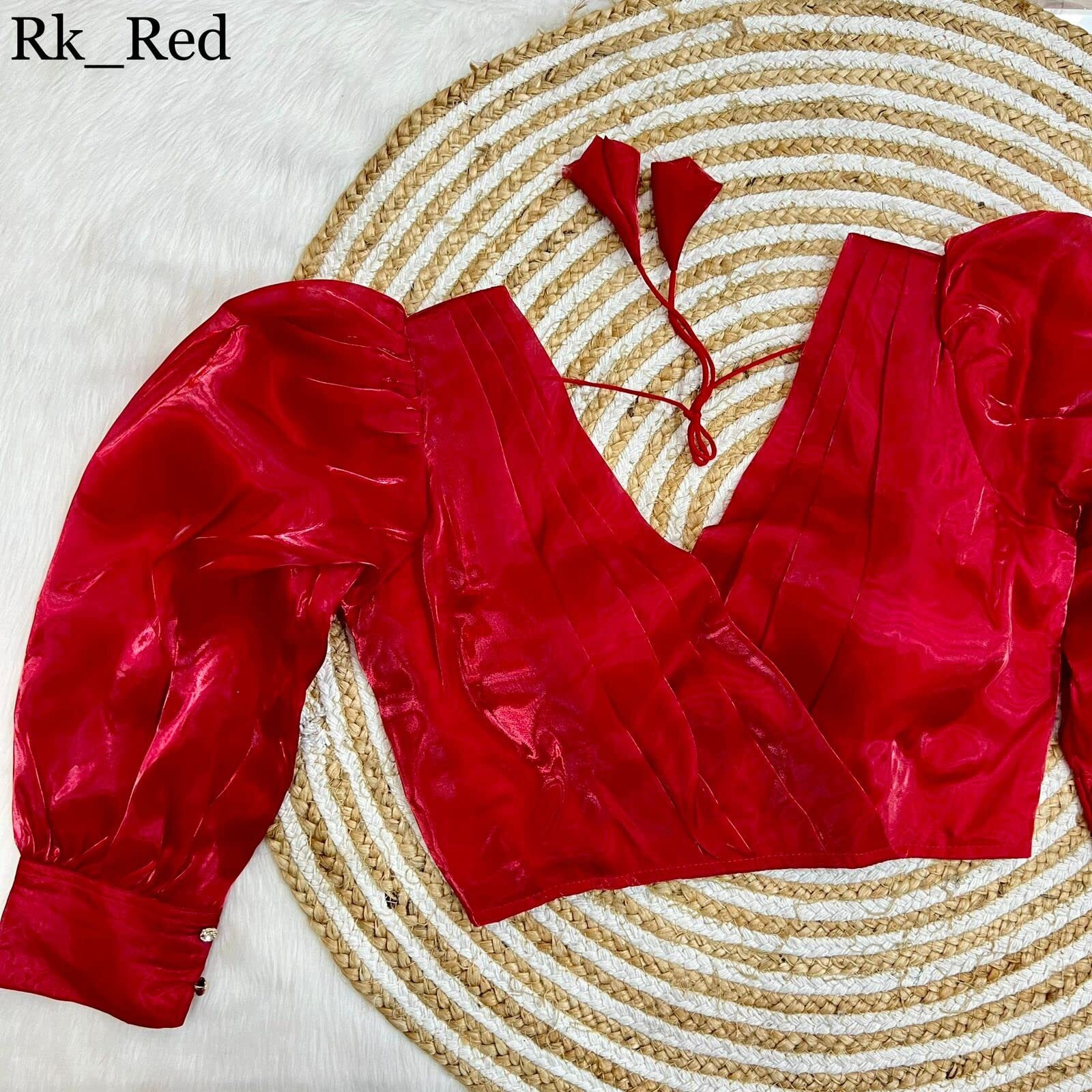 Pujia Mills Zimmi Choo Full Balloon Sleeve Pann Neck Trendy Blouse (Balloon Red 38)