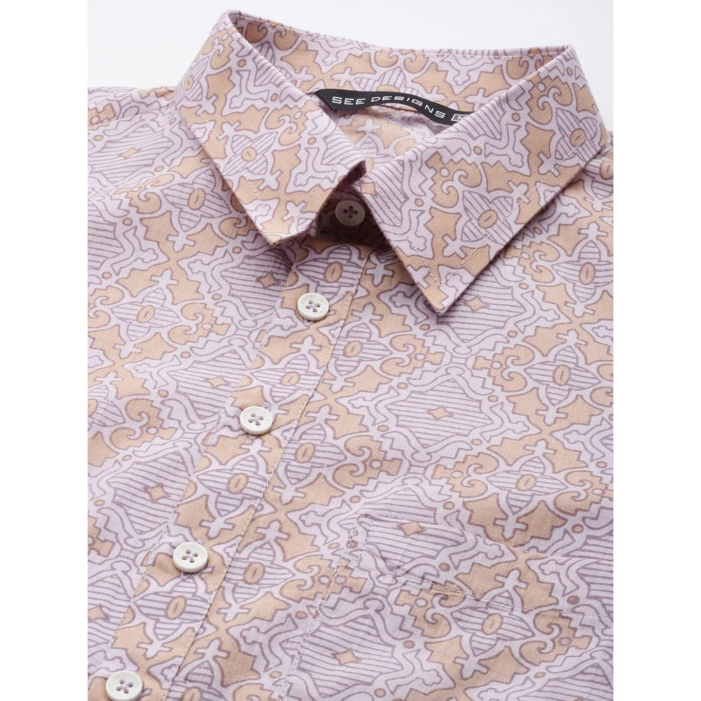 See Designs Men Beige Regular Pure Cotton Pathani Printed Men's Kurta_Sdpkt1167L