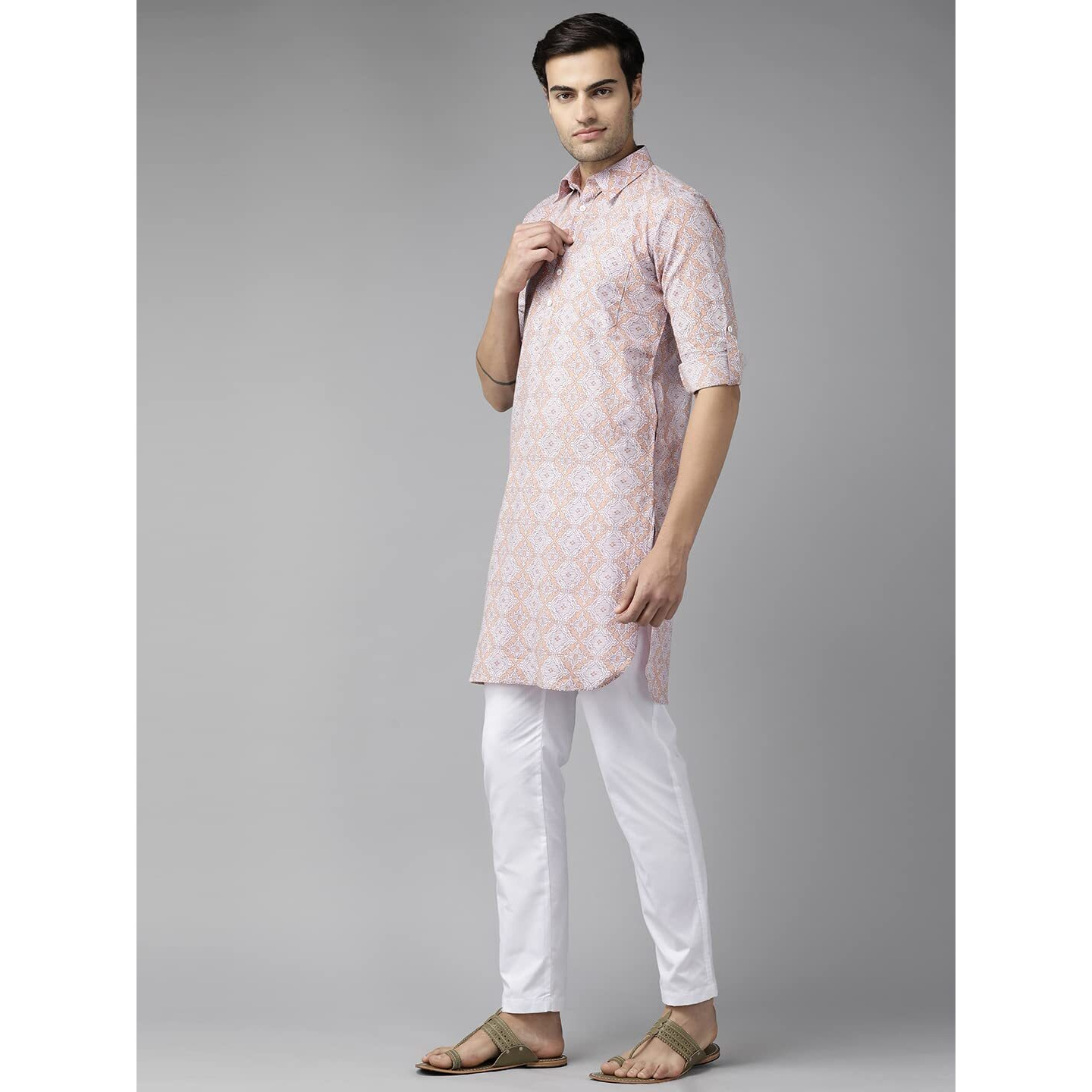 See Designs Men Beige Regular Pure Cotton Pathani Printed Men's Kurta_Sdpkt1167L