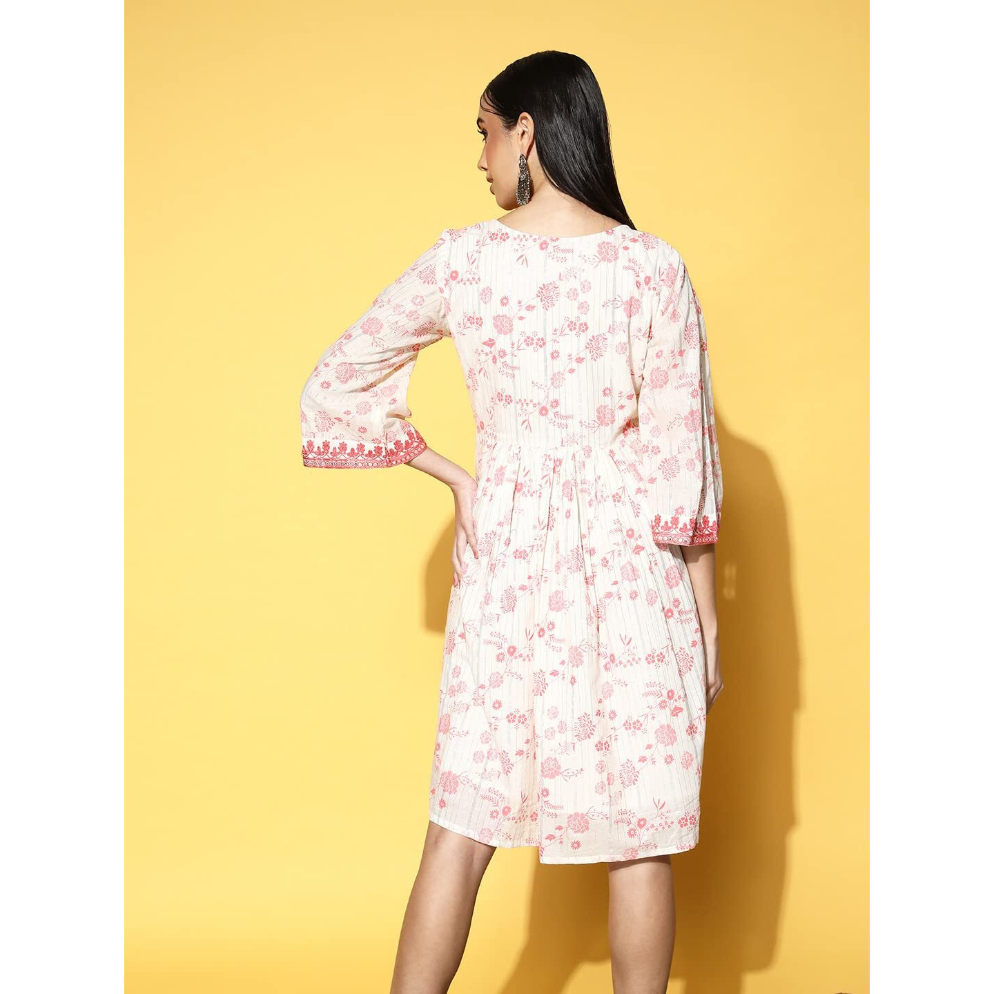 Ishin Women's Cotton Knee Length Embroidered A-Line Indo Western Dress Inwdr0433_Wh_S_White & Red
