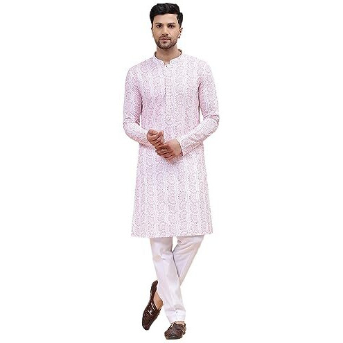 See Designs White Cotton Regular Fit Embroidered Kurta_Sdekt1256S