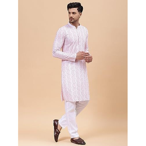 See Designs White Cotton Regular Fit Embroidered Kurta_Sdekt1256S