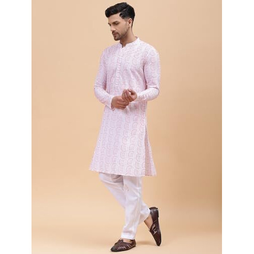 See Designs White Cotton Regular Fit Embroidered Kurta_Sdekt1256S