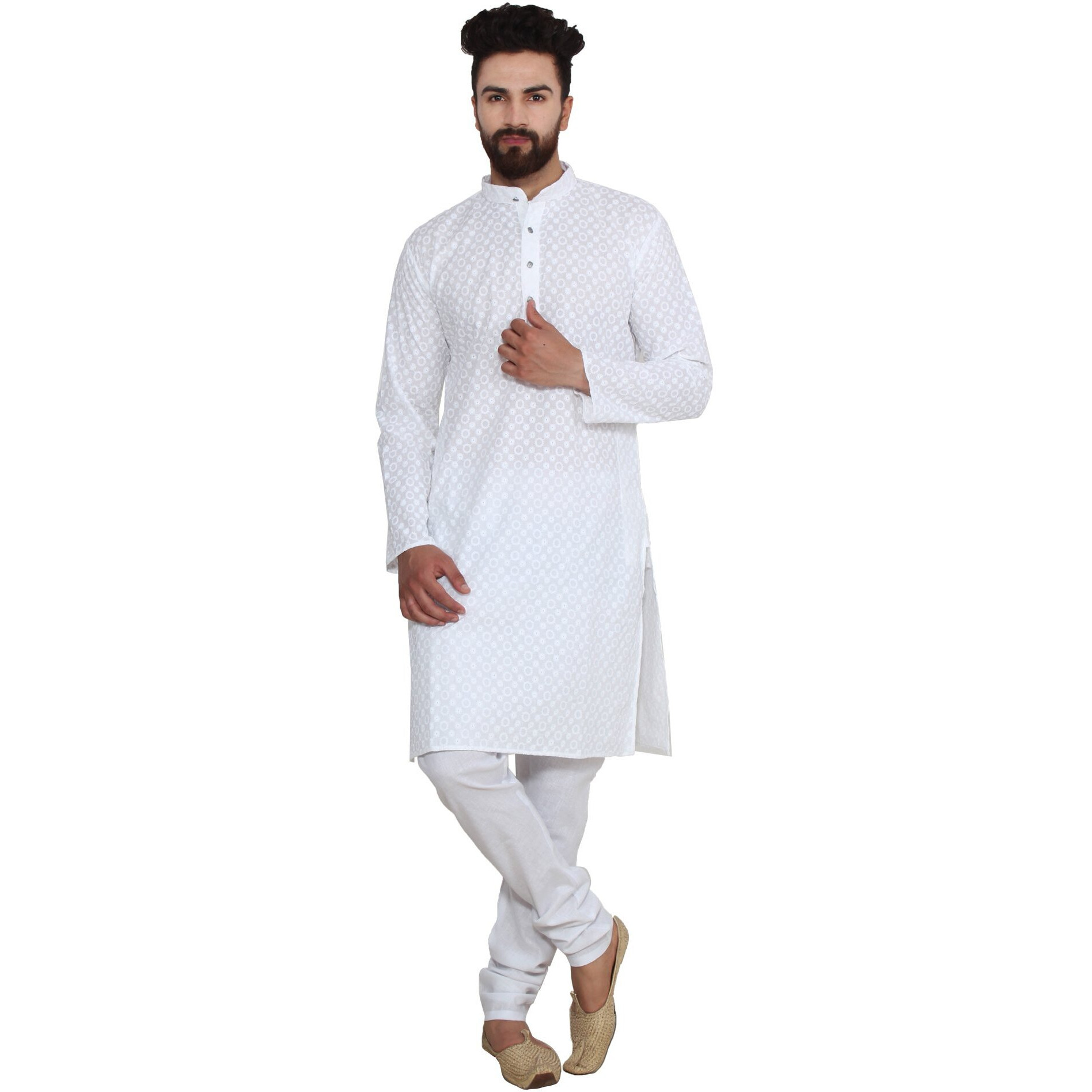 Sojanya (Since 1958 Men's White 100% Chicken Cotton Only Long Kurta