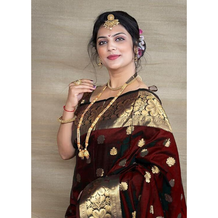 Sugathari Women's Banarasi Saree Pure Kanjivaram Silk Saree Soft New Ladies 2025 Design Wear Pattu Sarees Latest Sadi Party Sari Collections With Blouse Piece (San Pari-226-Maroon)