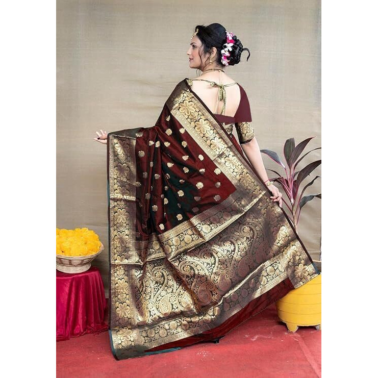 Sugathari Women's Banarasi Saree Pure Kanjivaram Silk Saree Soft New Ladies 2025 Design Wear Pattu Sarees Latest Sadi Party Sari Collections With Blouse Piece (San Pari-226-Maroon)