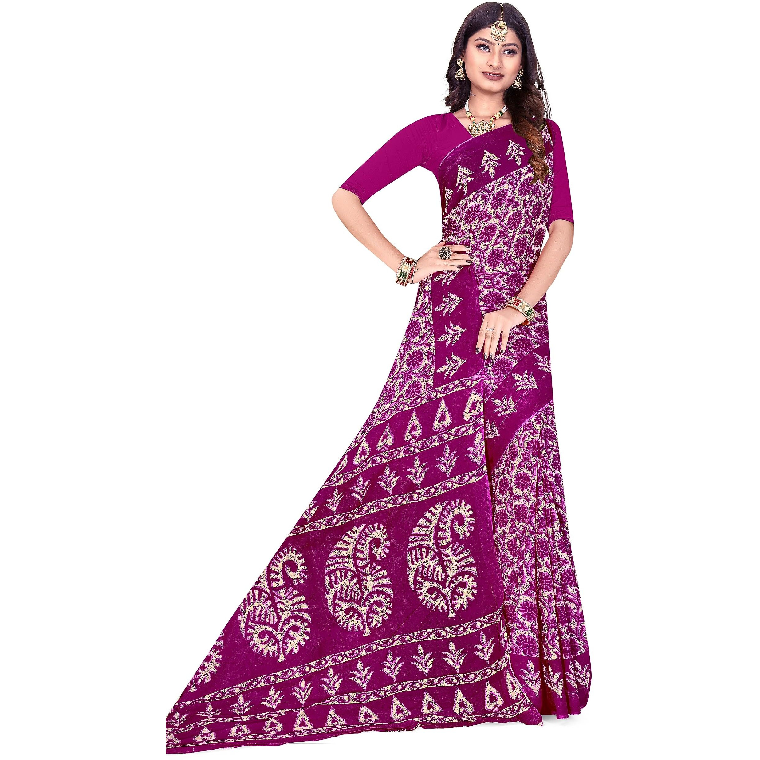 Tamaira Fashion Women's Plain Weave Pure Cotton Saree Without Blouse Piece(2430_Magenta)