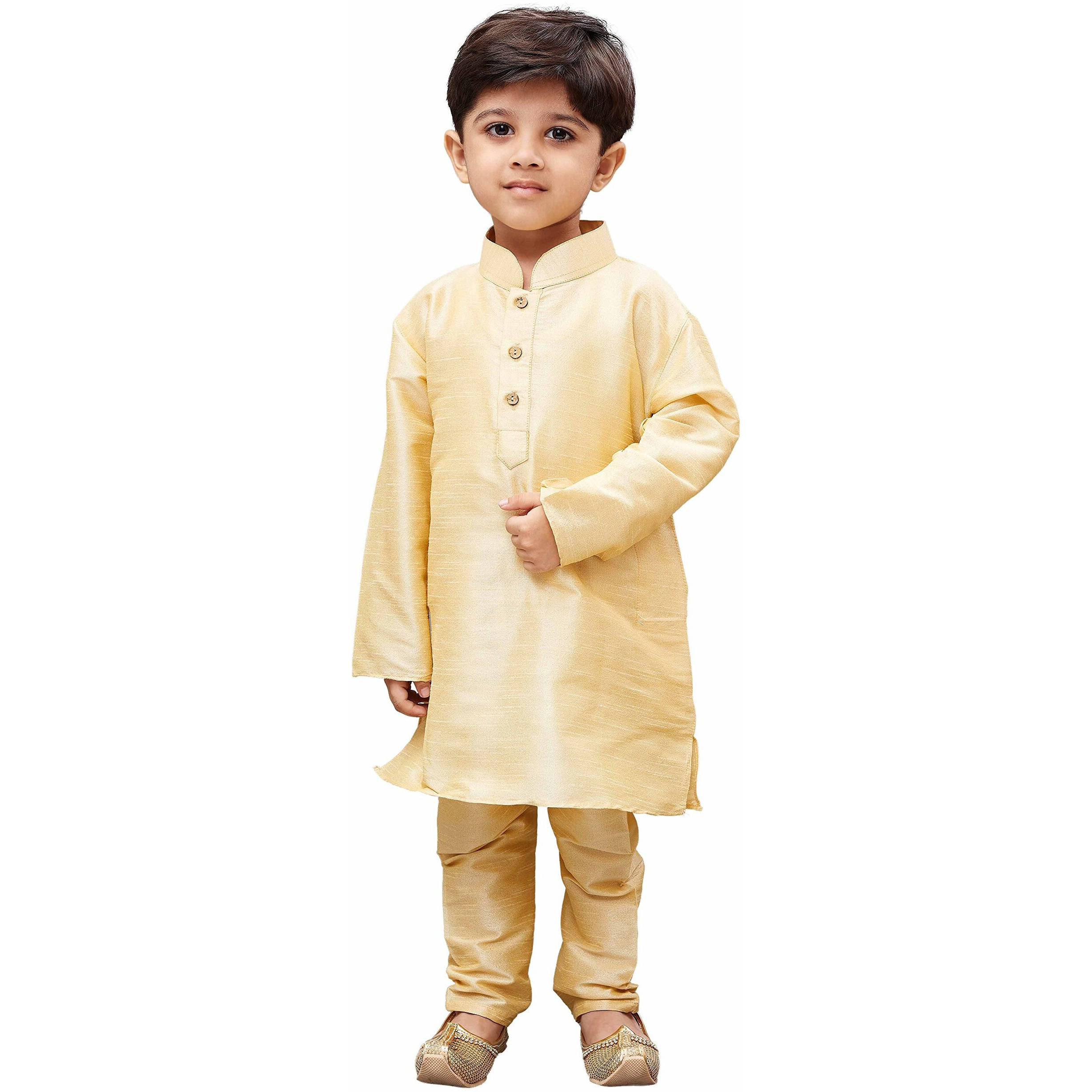 Jbn Creation Boys Silk Blend Gold Kurta Pyjama Set - Ethnic Elegance For Festivals | Comfortable Traditional Comfortable Full Sleeves Kurta Pyjama For Kids_Vasbkgo001Npgo_32