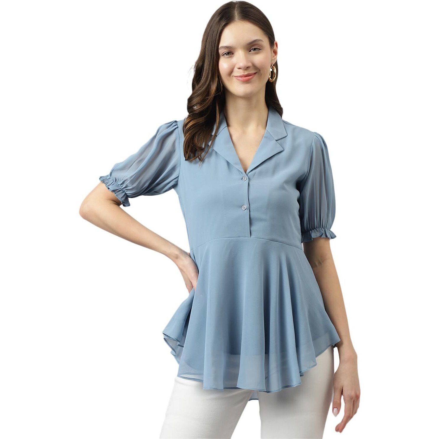 Toochki Women's Solid Regular Fit Shirt (Toochki165-Tp_Light Blue