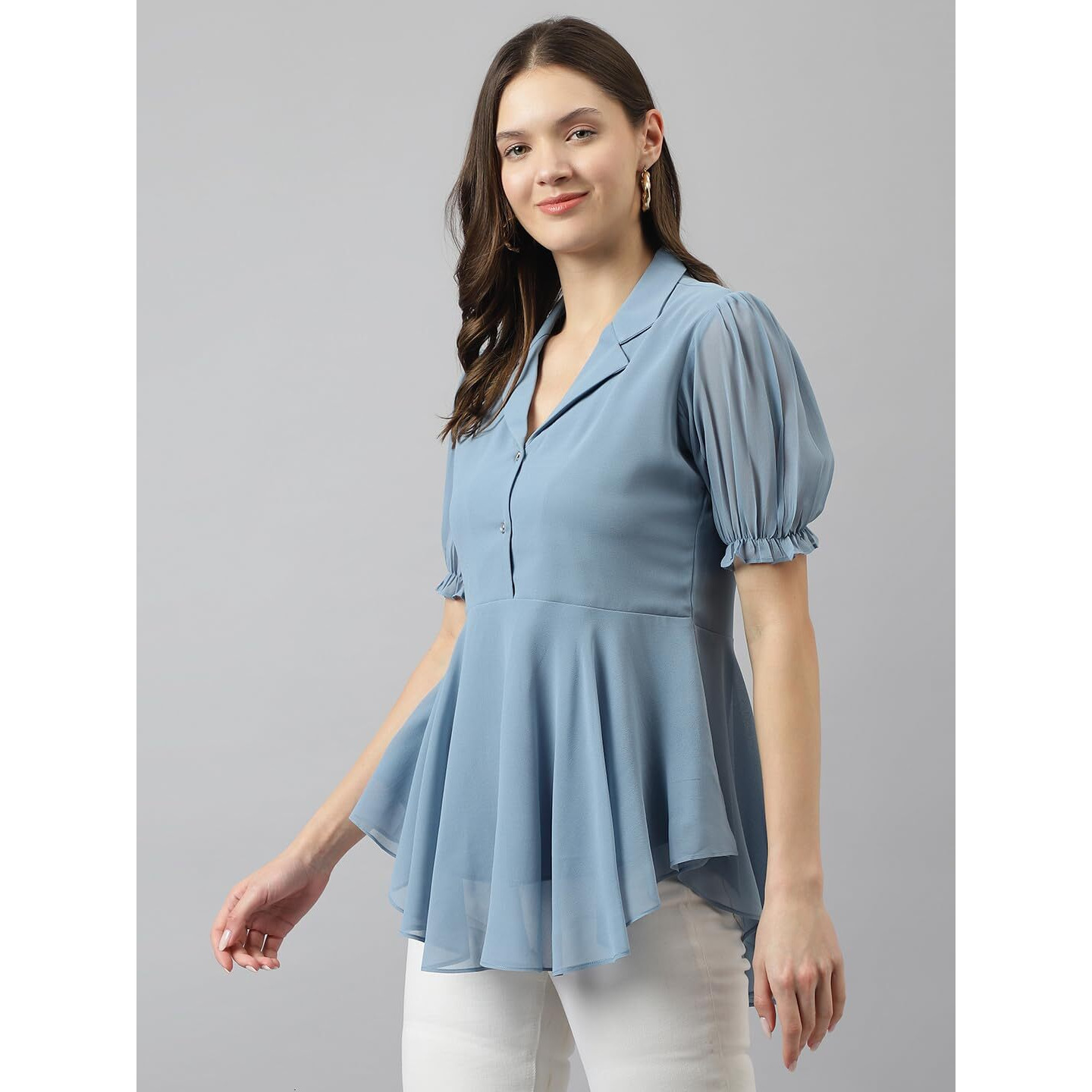 Toochki Women's Solid Regular Fit Shirt (Toochki165-Tp_Light Blue