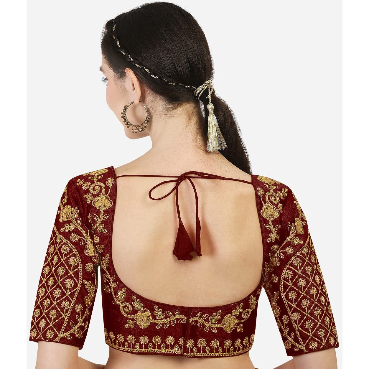 Pujia Mils Women's Silk Floral Half Sleeve Regular (Floral Blouse Maroon 38)