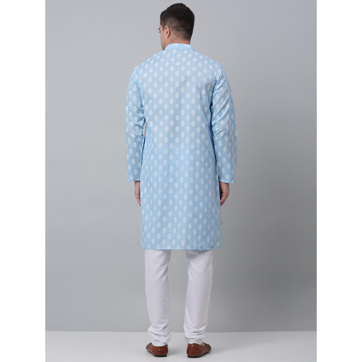 Jompers Men's Cotton Floral Printed Kurta Pyjama Set. (Sky, S)
