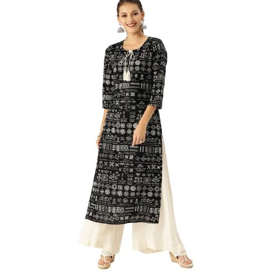 Varanga Women Black & White Printed Straight Kurta