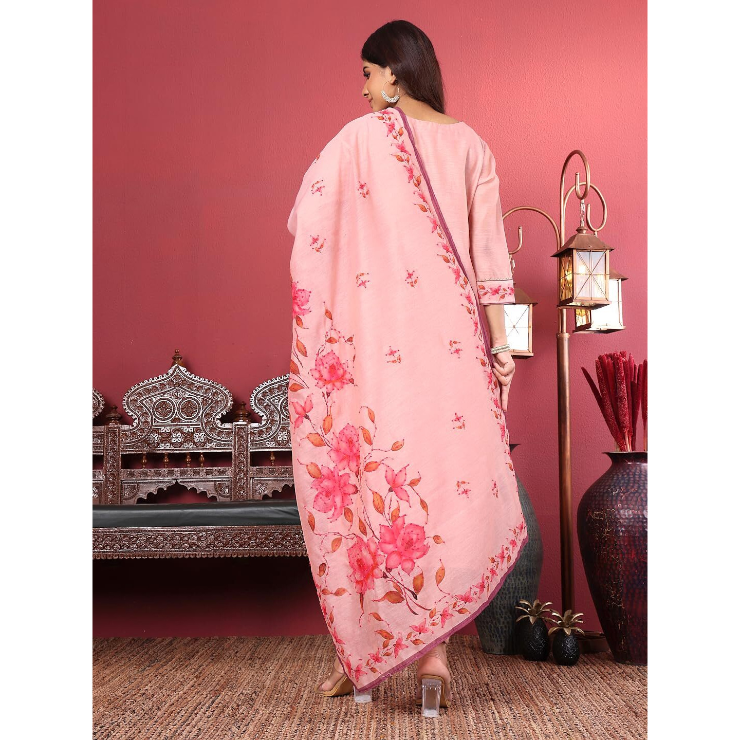 Varanga Women Silk Kantha Hand Embroidered Kurta Set With Embroidered Dupatta