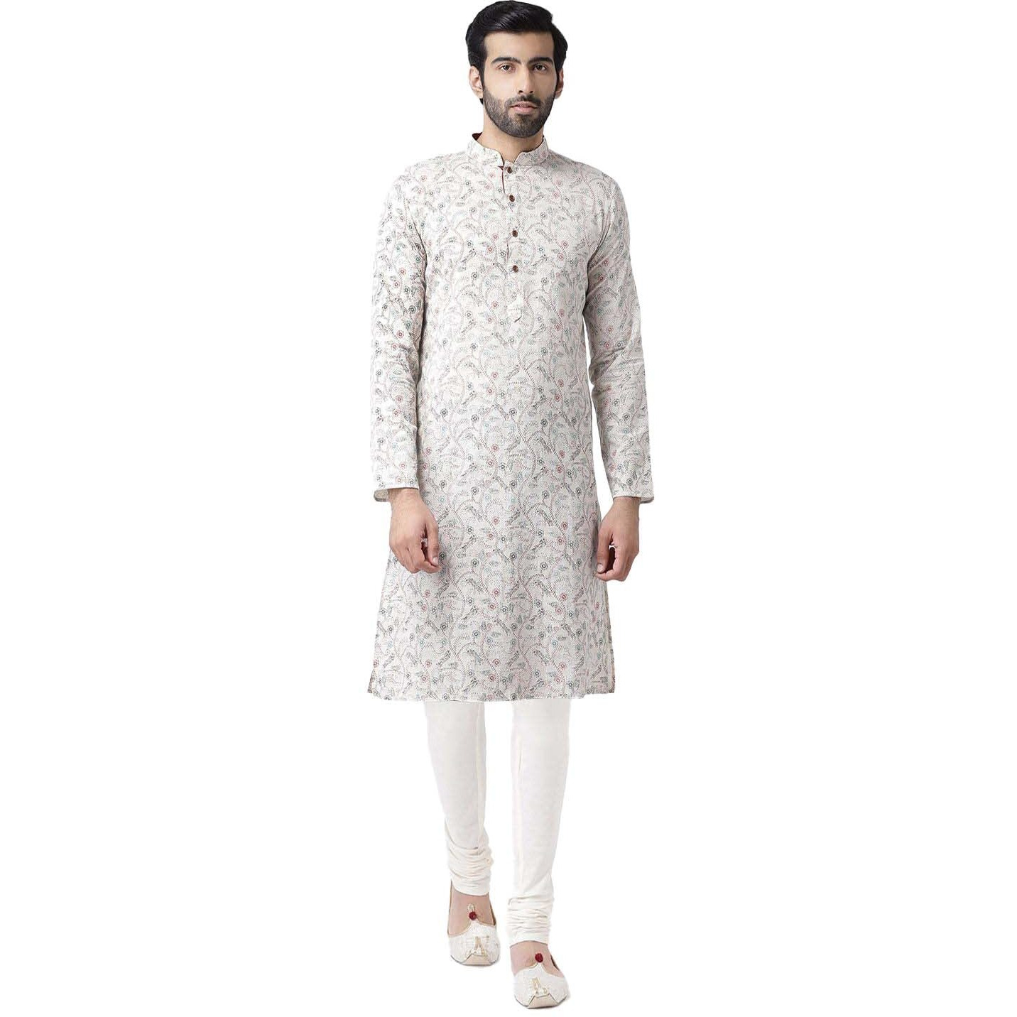 Kisah Mens Printed Cotton Blend Kurta - Traditional Ethnic Wear Kurta For Men For Weddings & Festivals, Whitemulticolour, 42