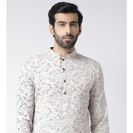 Kisah Mens Printed Cotton Blend Kurta - Traditional Ethnic Wear Kurta For Men For Weddings & Festivals, Whitemulticolour, 42