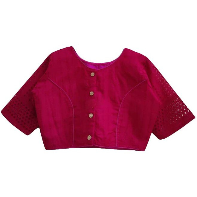 Vihu Fashion Women's Trendy Hakoba Chikankari Work Half Sleeve Rani Saree Blouse (Hakoba 13 Rani_38)