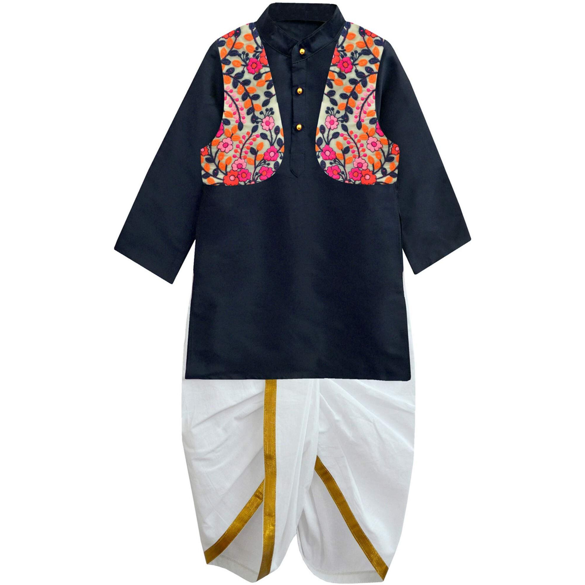 A.T.U.N. Boys' Regular Fit Dhoti (Bkls Ksg Nvy_Navy-White_6-7 Years)