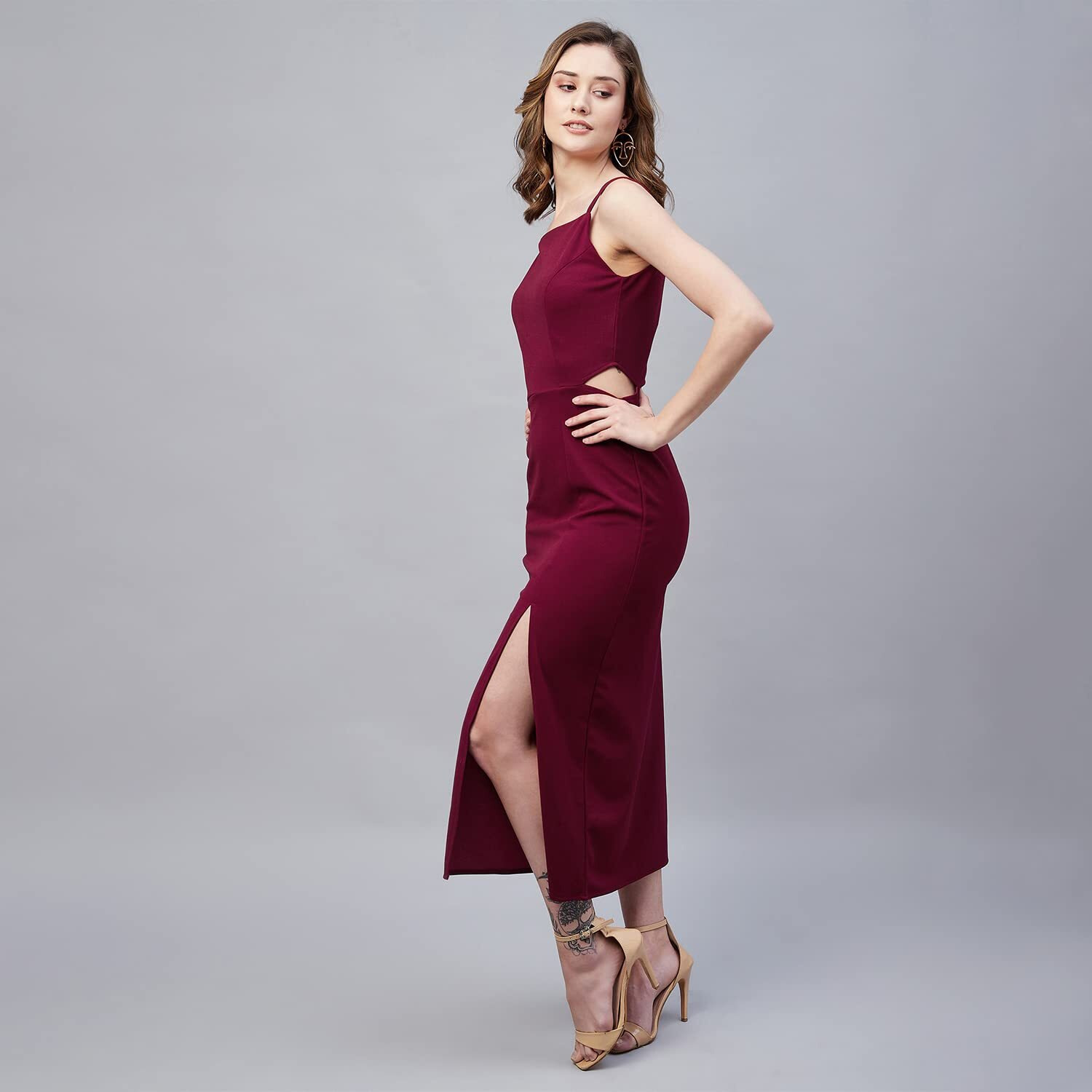 Rare Women's Spandex Bodycon Midi Dress (Ep7100_Maroon_Xl)