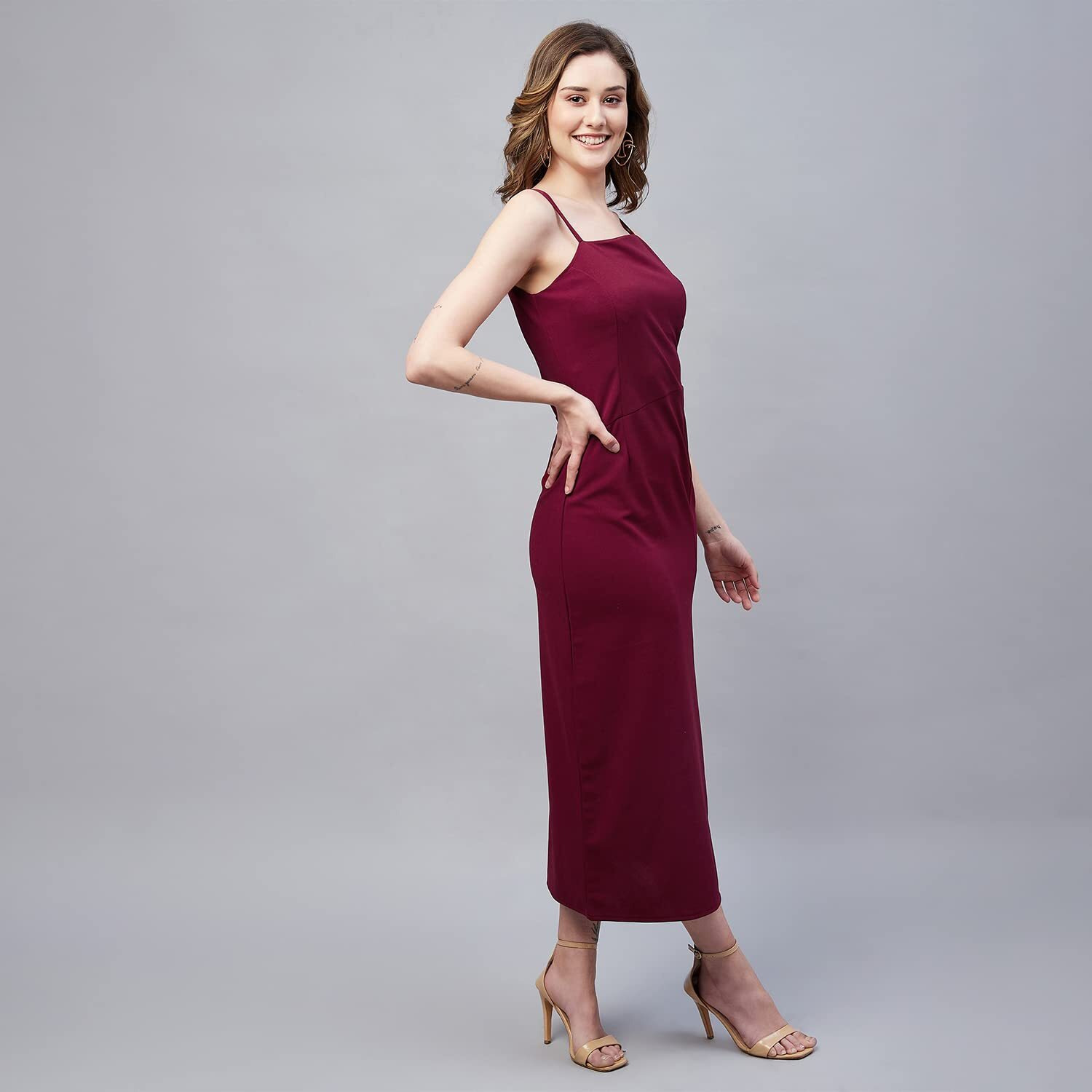 Rare Women's Spandex Bodycon Midi Dress (Ep7100_Maroon_Xl)