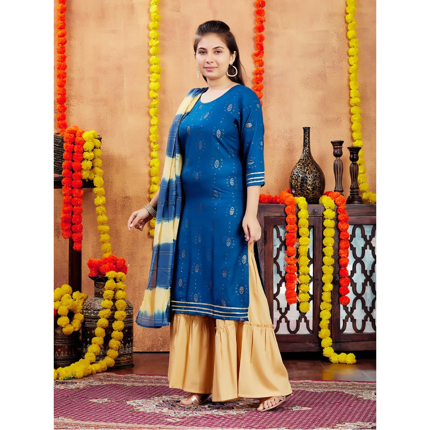 Aarika Girls Rama Colour Printed Cotton Kurti (10-15 Years)