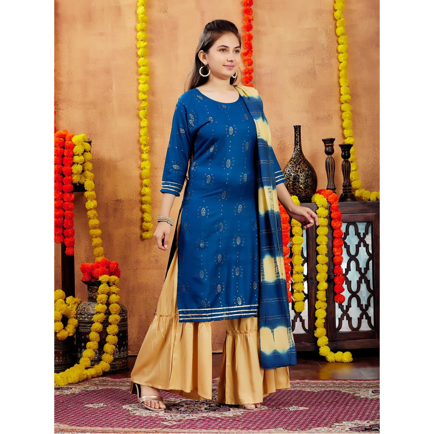 Aarika Girls Rama Colour Printed Cotton Kurti (10-15 Years)