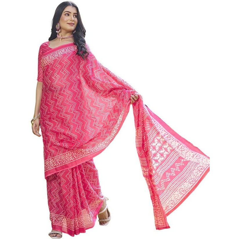 Satrani Women's Cotton Printed Ready To Wear Saree With Unstitched Blouse Piece (3394S303N_Blush Pink)