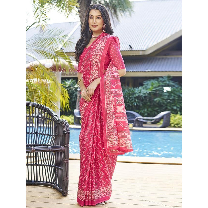 Satrani Women's Cotton Printed Ready To Wear Saree With Unstitched Blouse Piece (3394S303N_Blush Pink)