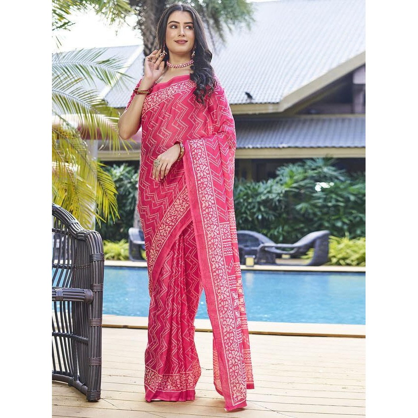 Satrani Women's Cotton Printed Ready To Wear Saree With Unstitched Blouse Piece (3394S303N_Blush Pink)