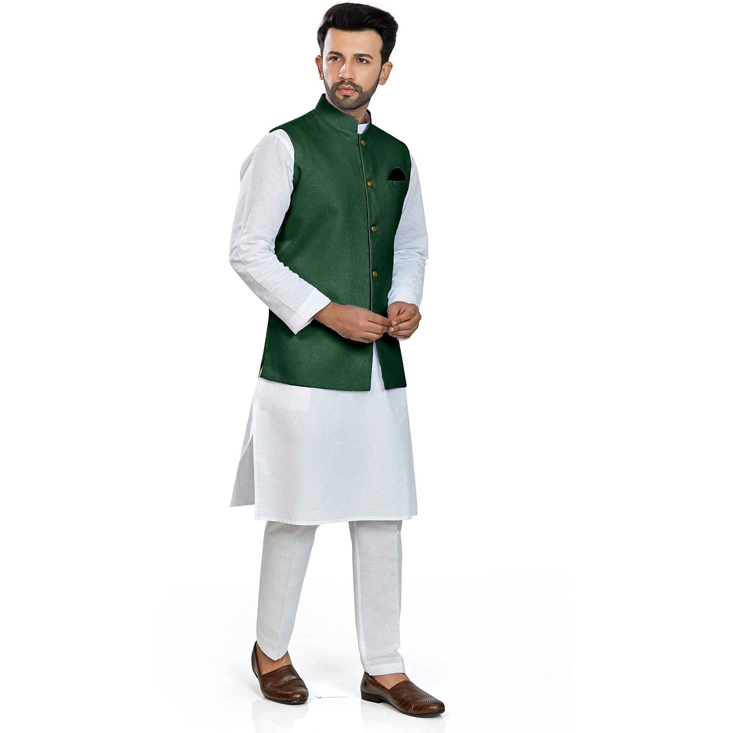 Be Active Men's Linen Nehru Jacket/Waistcoat | Rfkt0001-19 (Green)-M