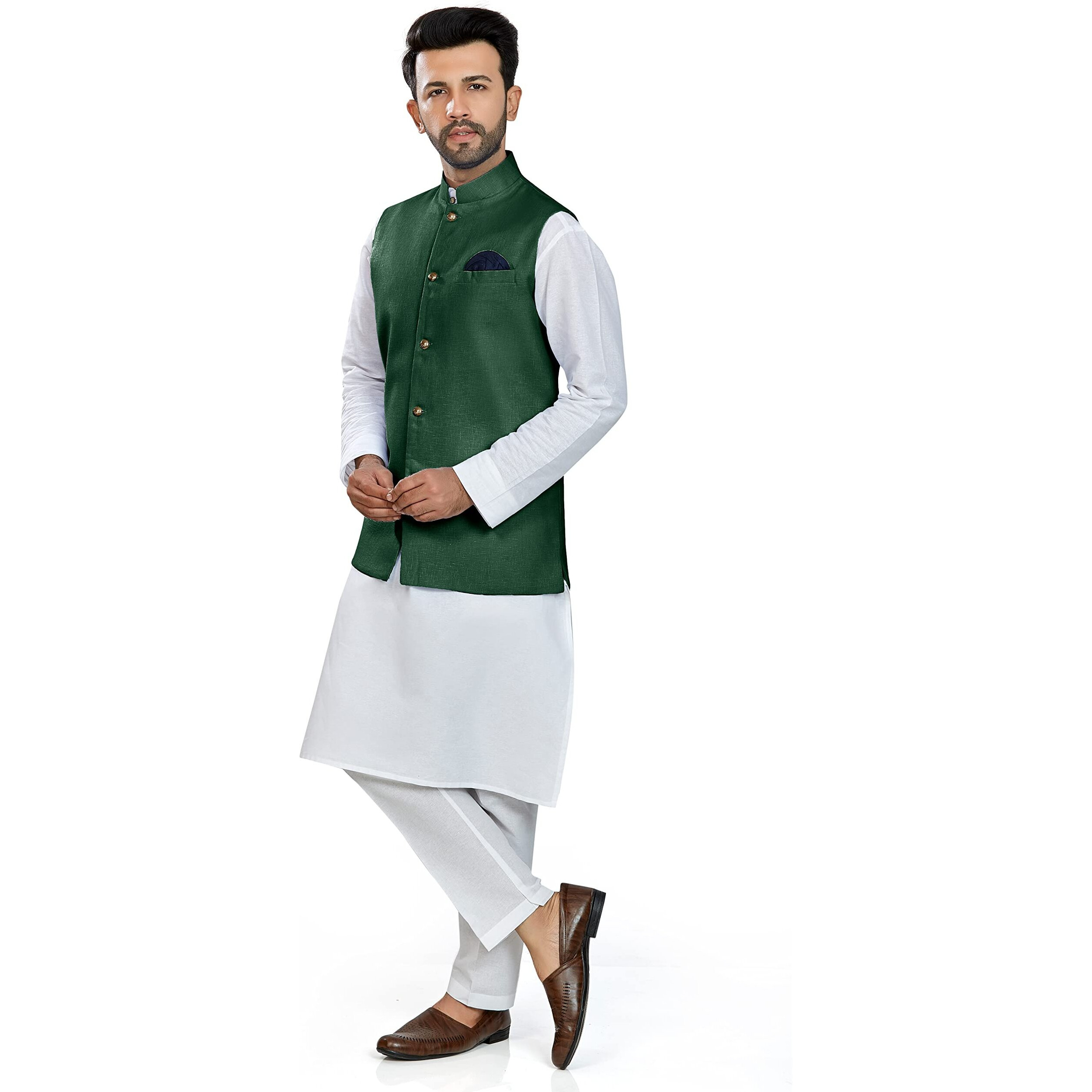 Be Active Men's Linen Nehru Jacket/Waistcoat | Rfkt0001-19 (Green)-M