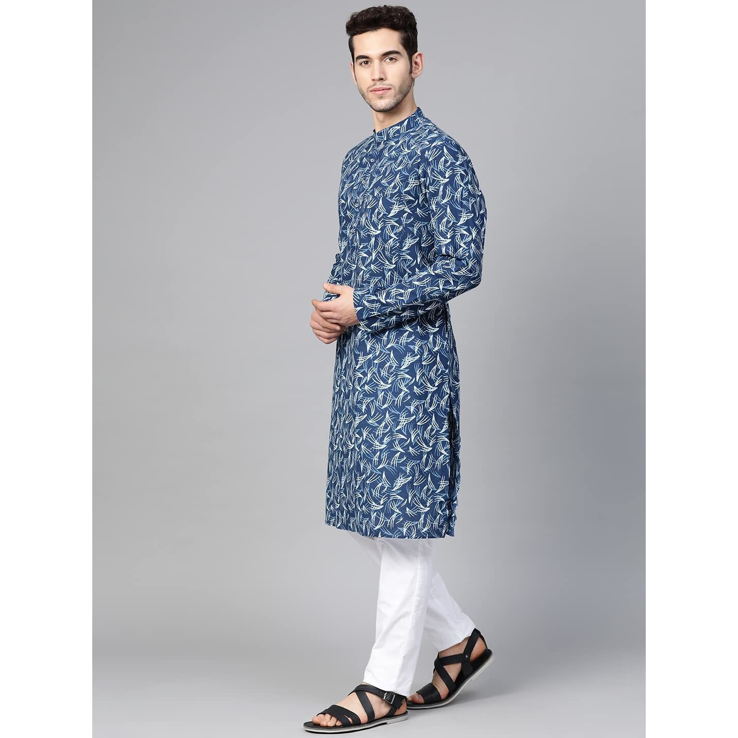 See Designs Men's Cotton Regular Regular Fit Kurta (15049814_Blue_M)