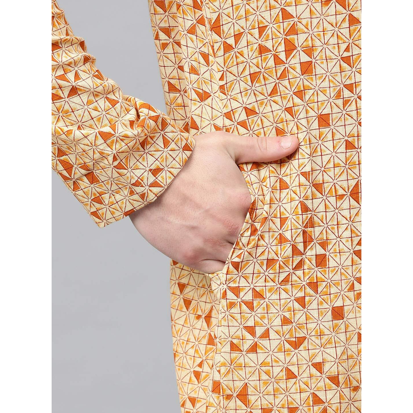 See Designs Men's Cotton Regular Fit Printed Straight Kurta [Cream_M]