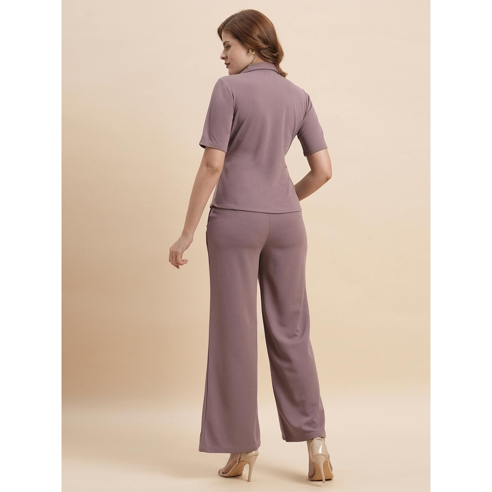 Selvia Co-Ords Set For Women|Lycra Shirt And Trouser Set|Casual Co-Ords Set For Women|Two Piece Co-Ord Set|Office Wear Co-Ords Set(717Ctk11721N-M_Mauve)