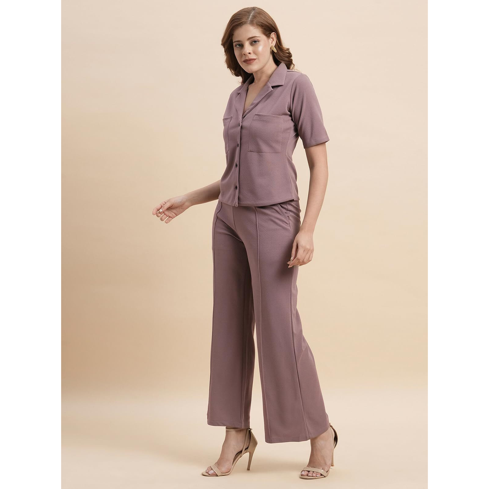Selvia Co-Ords Set For Women|Lycra Shirt And Trouser Set|Casual Co-Ords Set For Women|Two Piece Co-Ord Set|Office Wear Co-Ords Set(717Ctk11721N-M_Mauve)