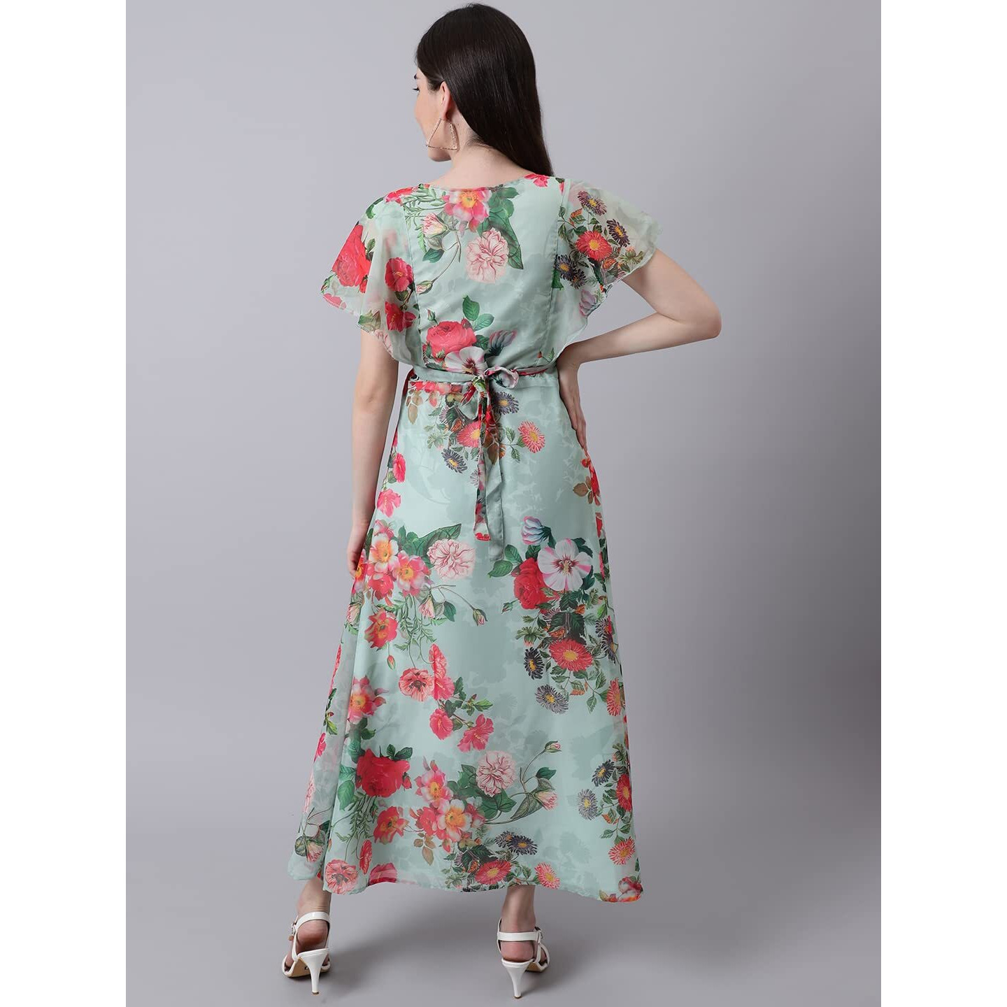 Shasmi Women's Georgette Digital Floral Maxi Printed Gown Dress For Women (Gown Dress 35) (Xxx-Large, Pista) Light Green