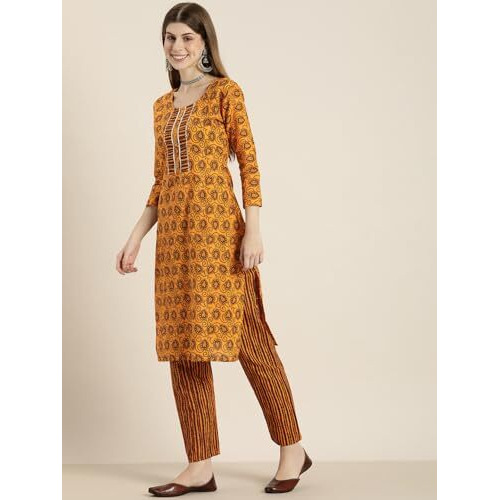 Shiv Textiles Women Cotton Printed Kurta Set .(9002-Blue-L)
