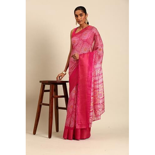 Shiv Textiles Poly Cotton Bandhani Floral Print Saree For Women With Unstitched Blouse (St-10235-Pink)