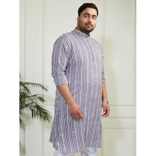 Vastramay Mens Woven Straight Kurta  Mandarin Collar, Wooden Buttons, Knee-Length Purple
