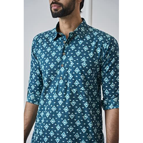 See Designs Men's Teal Blue Regular Fit Pure Cotton Pathani Kurta_Sdmpkt1165S