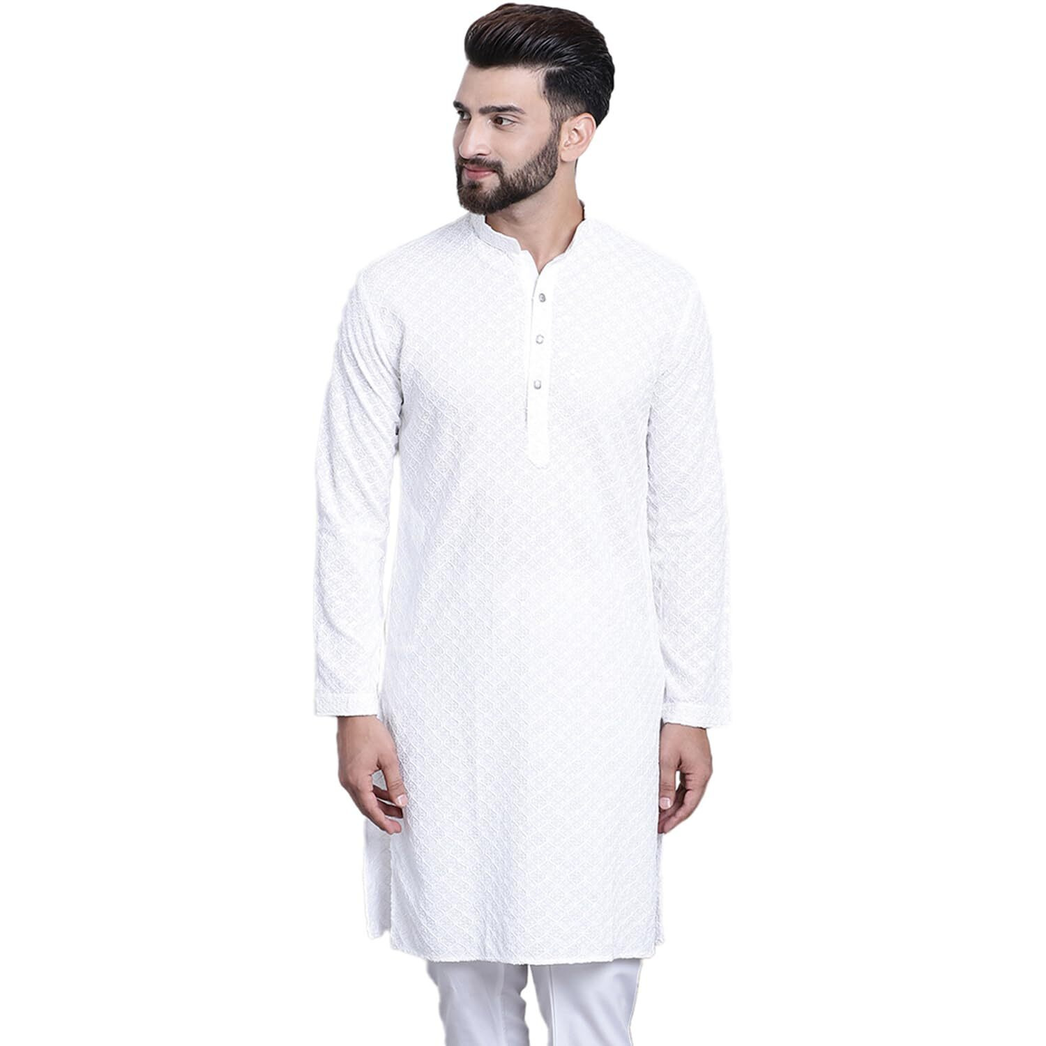 Sojanya (Since 1958 Men's Pure Cotton White Sequence Only Long Kurta