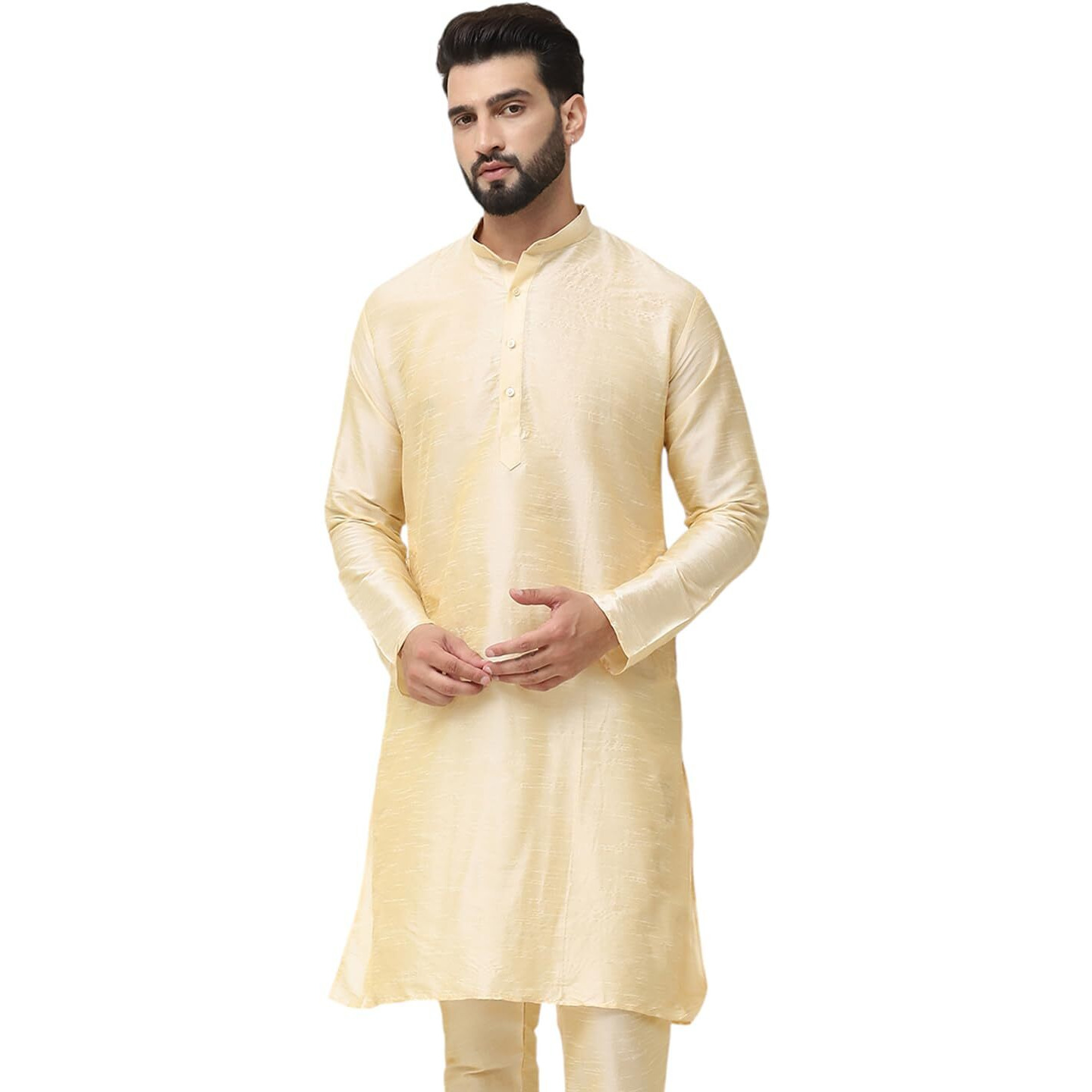 Sojanya (Since 1958 Men's Dupion Silk Gold Only Long Kurta