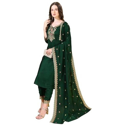 Pratham Blue Women's Silk Embroidered Straight Kurta Palazzos With Dupatta |Kurta Set For Women |Women's Kurta |Women Embroidered Kurta Sets Kurtis (Bkp-1042-Xxl_Green)