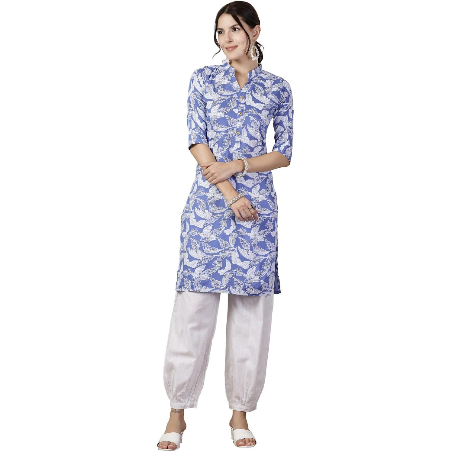 Stylum Women's Paisley Printed Rayon Straight Kurta (Skyparle40_Sky Blue, L)