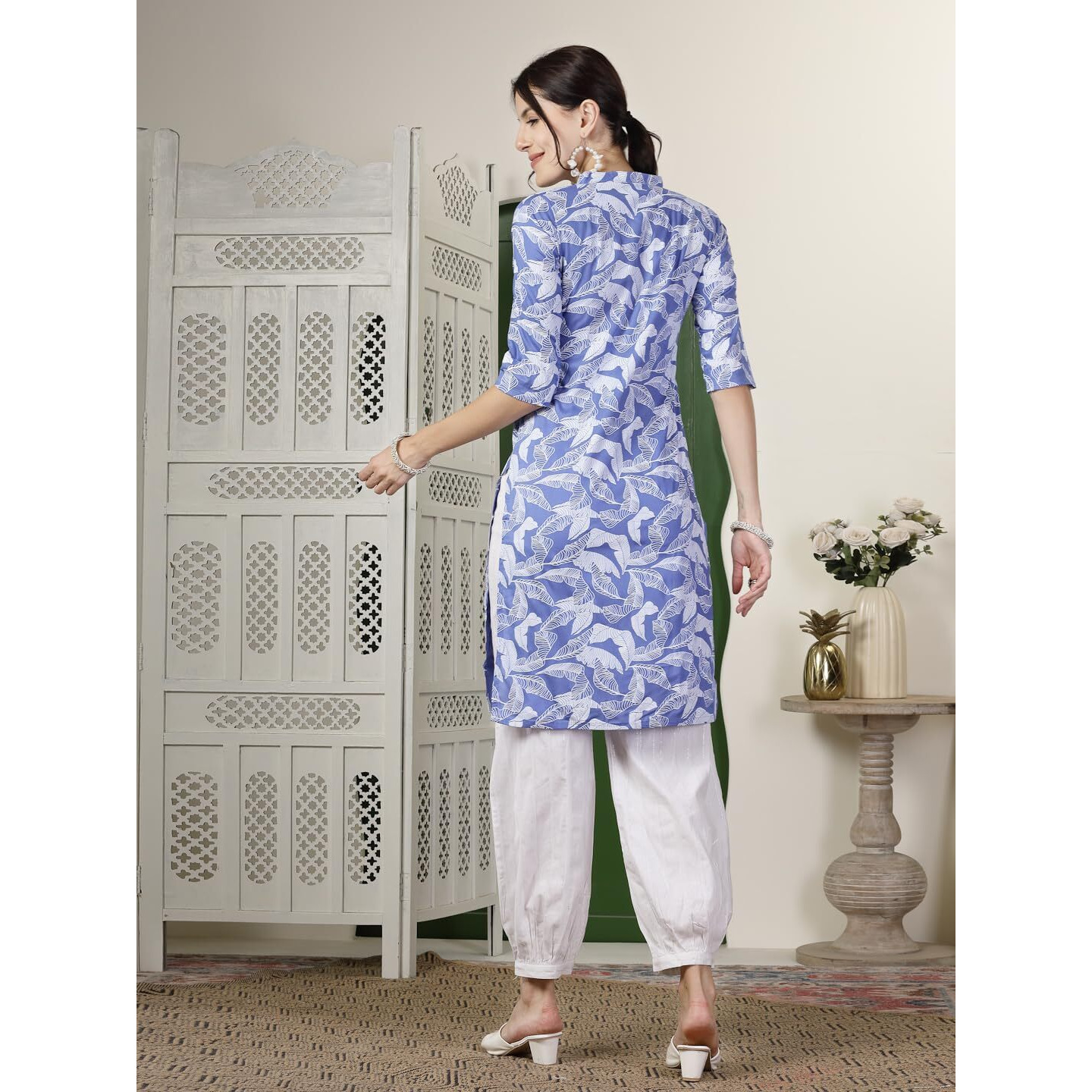 Stylum Women's Paisley Printed Rayon Straight Kurta (Skyparle40_Sky Blue, L)